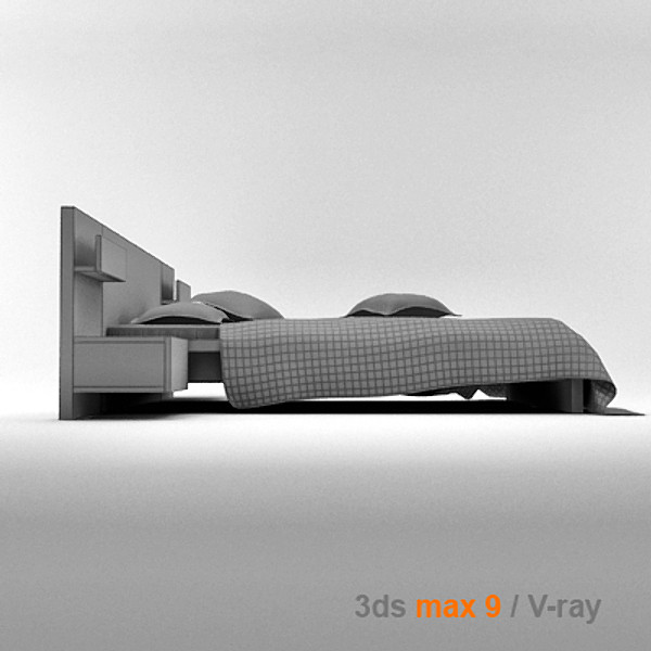 architectural visualization bedside cabinet 3d model - MALM bed 160 with bedside cabinet by lajhar